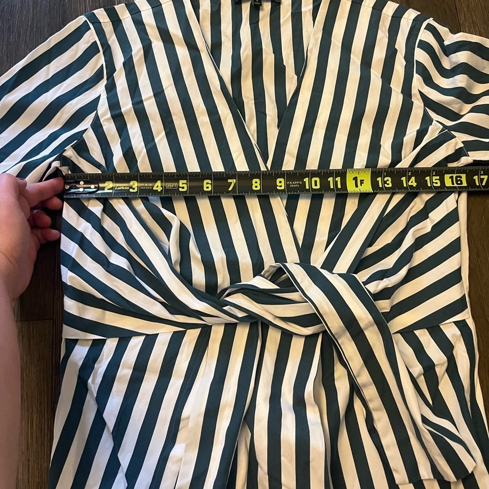 Lafayette 148 New York Blue and White Striped Wrap Blouse - Picture 9 of 11